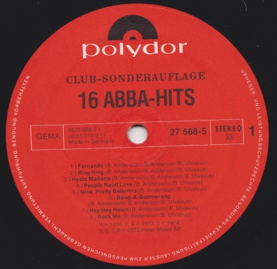 ABBA ‎– 16 ABBA Hits (1976) [LP]