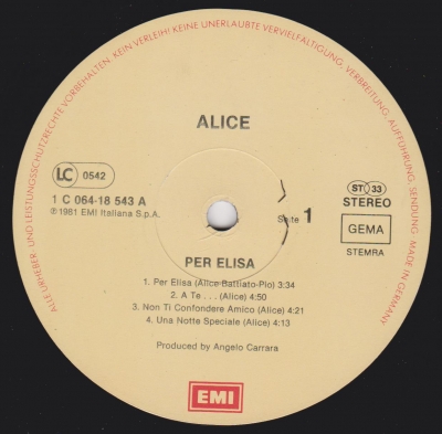 Alice ‎– Per Elisa (1981) (Vinyl LP - Rip)