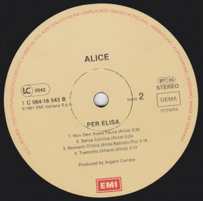 Alice ‎– Per Elisa (1981) (Vinyl LP - Rip)